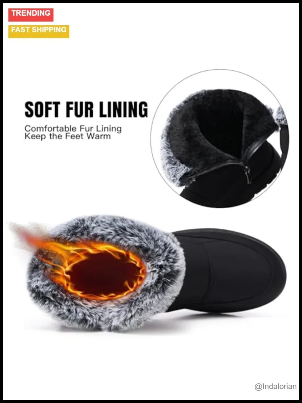 Waterproof Faux Fur Lined Ankle Snow Booties with Side Zipper Anti Slip